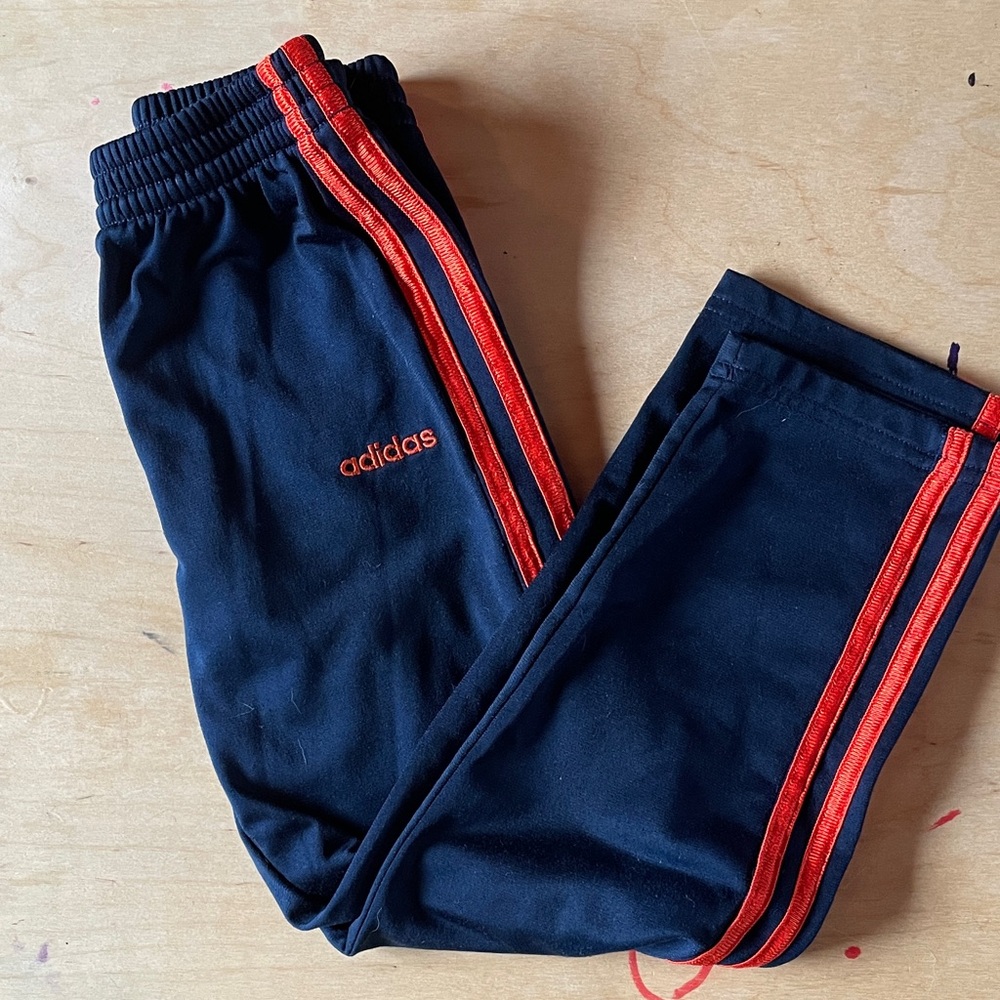 Adidas Kids Dark Blue Joggers with Bright Red Stripes